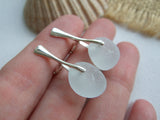 Sea foam sea glass, sterling silver earrings - clip on, clip-ons non pierced ears