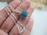 Japanese Sea Glass Marble Bracelet, Sterling Silver 7", teal aqua sea foam