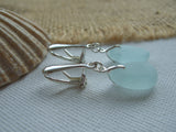 Sea foam sea glass, sterling silver earrings - clip on, clip-ons non pierced dangling