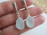 Sea foam sea glass, sterling silver earrings - clip on, clip-ons non pierced dangling