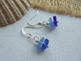 Ocean Earrings - Blue sea glass, stacked two tone Ocean color earrings