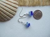 Ocean Earrings - Blue sea glass, stacked two tone Ocean color earrings