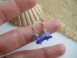 Ocean Earrings - Blue sea glass, stacked two tone Ocean color earrings