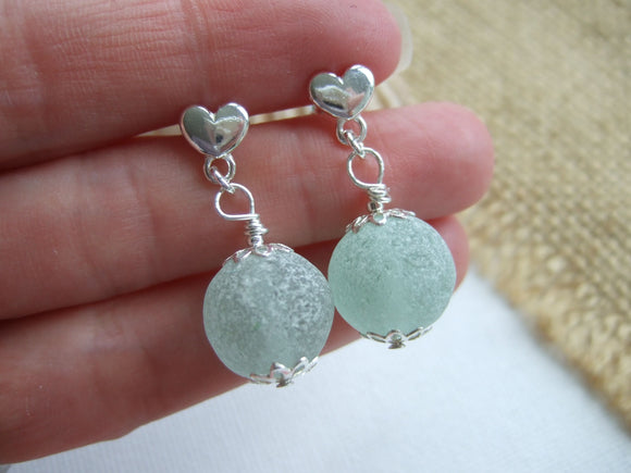 heart studs with sea glass marbles 