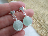 Sea Glass Marble Chandelier Earrings, Heart Stud Earrings with Beach found marbles