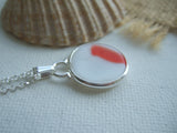 Japanese Sea Glass Ohajiki, Flat Marble Necklace, Red Opalescent