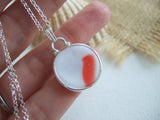 Japanese Sea Glass Ohajiki, Flat Marble Necklace, Red Opalescent