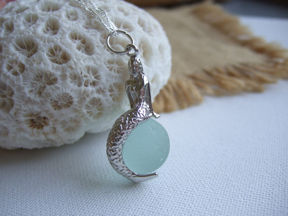 mermaid on sea glass marble pendant
