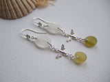 Chandelier Earrings - White and Yellow Sea Glass Bee Earrings