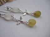 Chandelier Earrings - White and Yellow Sea Glass Bee Earrings