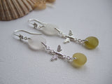 Chandelier Earrings - White and Yellow Sea Glass Bee Earrings