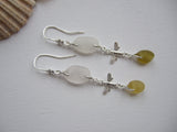 Chandelier Earrings - White and Yellow Sea Glass Bee Earrings