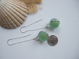Sea Glass Yellow Cat's Eye Marble Threader Earrings