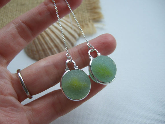 yellow cat eye sea glass marble threader earrings