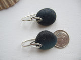 Galaxy Blue Seaham Sea Glass Earrings Round - Sterling Silver