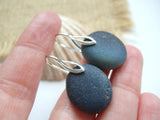 Galaxy Blue Seaham Sea Glass Earrings Round - Sterling Silver