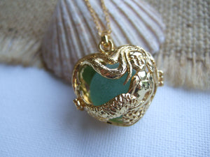 mermaid locket with sea glass marbles