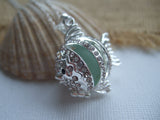 Marble Fish Locket with Sea Glass Codd Marble - Openable