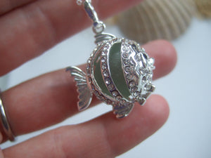 Marble Fish Locket with Sea Glass Codd Marble - Openable