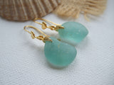 Heart Earrings - Seaham Aqua Sea Glass, Sterling Silver Gold