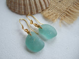 Heart Earrings - Seaham Aqua Sea Glass, Sterling Silver Gold