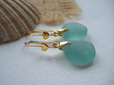 Heart Earrings - Seaham Aqua Sea Glass, Sterling Silver Gold