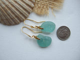 Heart Earrings - Seaham Aqua Sea Glass, Sterling Silver Gold