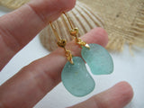 Heart Earrings - Seaham Aqua Sea Glass, Sterling Silver Gold