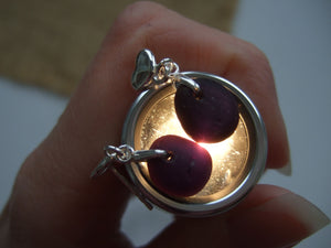 heart stud earrings with purple secret sea glass