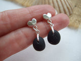 heart stud earrings with purple secret sea glass