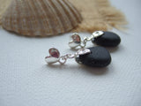 Seaham Secret Magenta Purple Sea Glass Earrings - Heart Studs