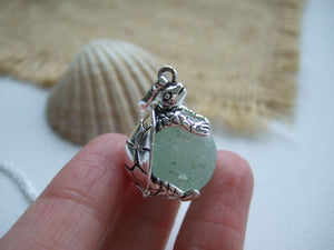 sea glass marble in turtle necklace