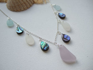 Sea Foam White Lavender Abalone Bead Necklace - Sea Glass Sterling Silver