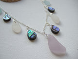 Sea Foam White Lavender Abalone Bead Necklace - Sea Glass Sterling Silver