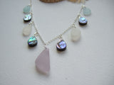 Sea Foam White Lavender Abalone Bead Necklace - Sea Glass Sterling Silver