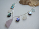 Sea Foam White Lavender Abalone Bead Necklace - Sea Glass Sterling Silver