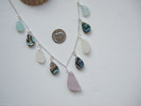 Sea Foam White Lavender Abalone Bead Necklace - Sea Glass Sterling Silver