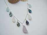 Sea Foam White Lavender Abalone Bead Necklace - Sea Glass Sterling Silver