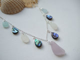 Sea Foam White Lavender Abalone Bead Necklace - Sea Glass Sterling Silver