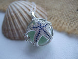 Sea Glass Marble Locket - Sparkly Star Fish & Codd Beach Found Marble, Starfish