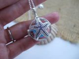 Sea Glass Marble Locket - Sparkly Star Fish & Turquoise Beach Found Marble