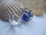 Sea Glass Marble Locket - Sparkly Star Fish & Blue Beach Found Marble