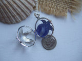Sea Glass Marble Locket - Sparkly Star Fish & Blue Beach Found Marble