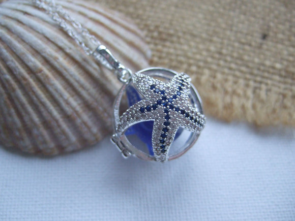 starfish locket with blue sea glass marble