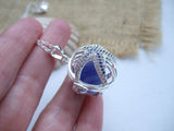 Sea Glass Marble Locket - Sparkly Star Fish & Blue Beach Found Marble