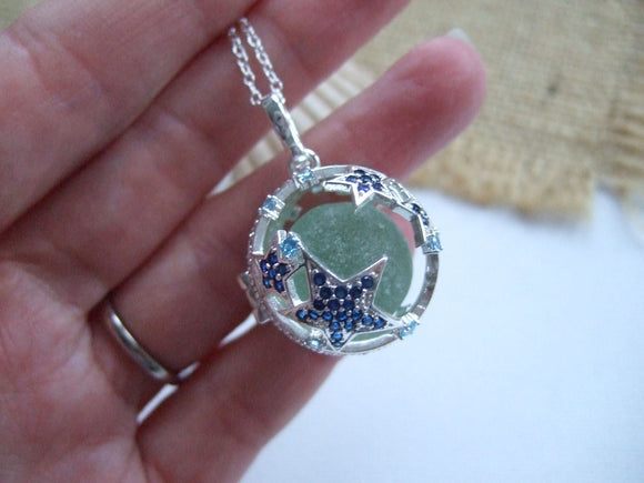 star fish locket with codd sea glass marble