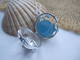 Sea Glass Marble Locket - Sparkly Star Fish 2 & Turquoise Beach Found Marble