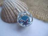 star fish locket with sparkles and turquoise sea glass marble