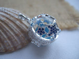 Sea Glass Marble Locket - Sparkly Star Fish 2 & Turquoise Beach Found Marble
