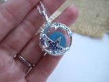 Sea Glass Marble Locket - Sparkly Star Fish 2 & Turquoise Beach Found Marble